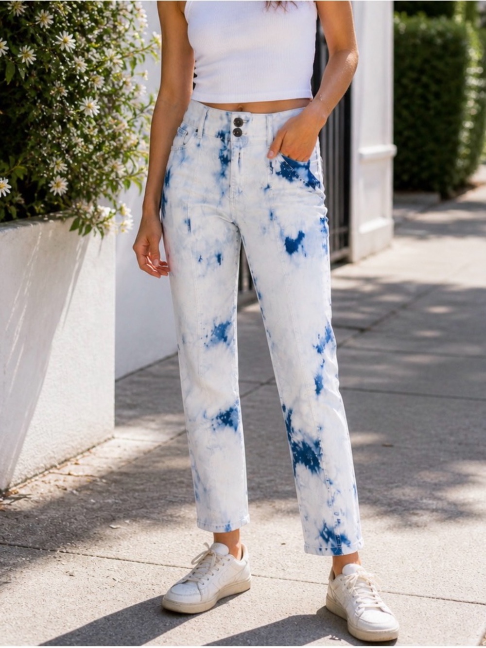 * Veronica Beard Tie Dye Jeans Size 25 High Rise Blue White‎ Made in USA